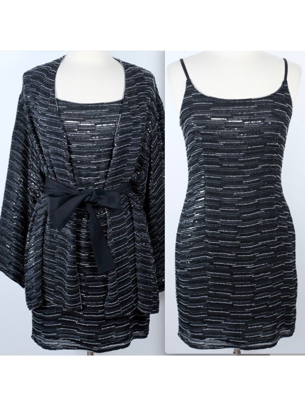 Giorgio Armani dress jacket set US 8 beaded embellished silver beads sequins